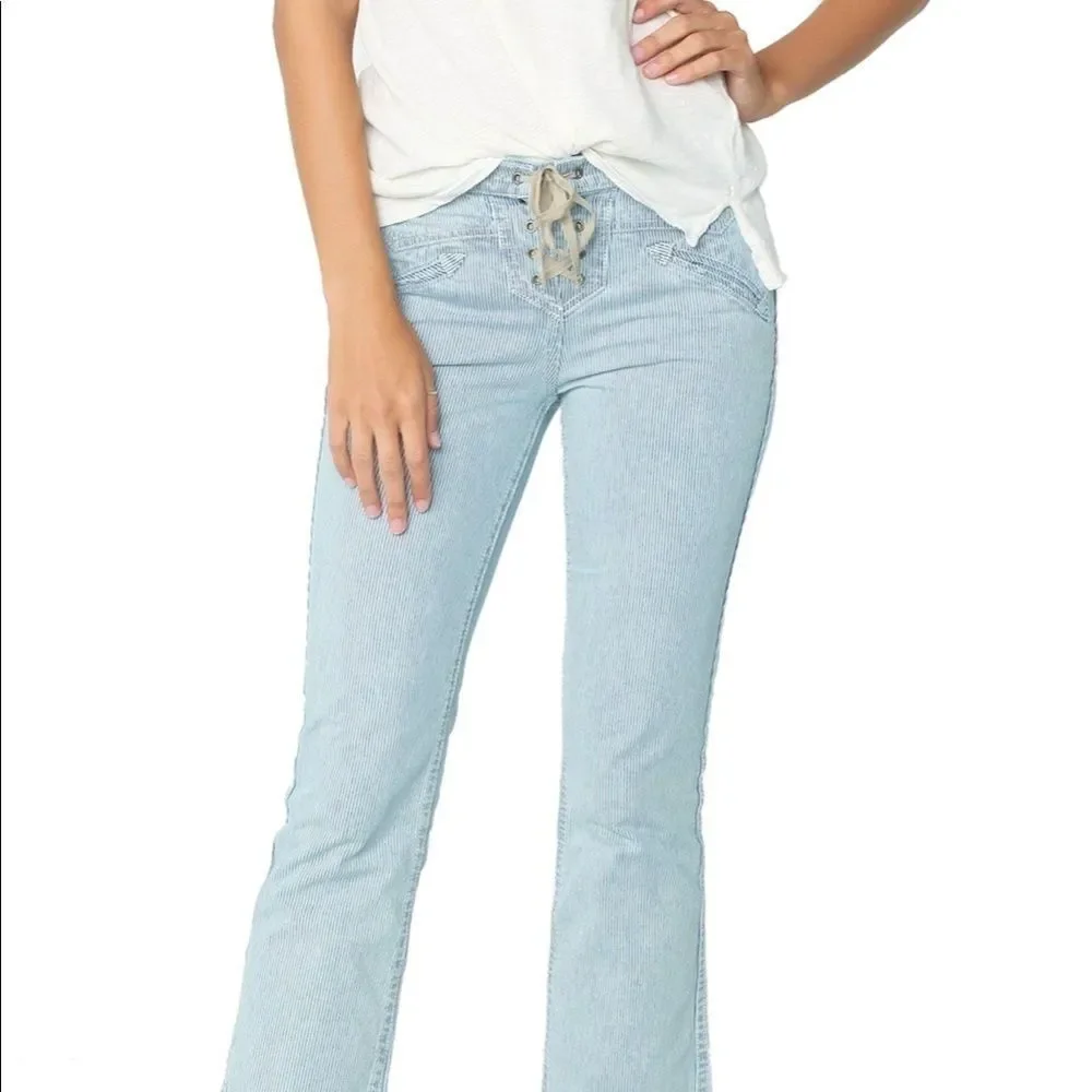 Ulla Johnson Pin Striped Flare ankle jeans size 2 preowned - Picture 8 of 8